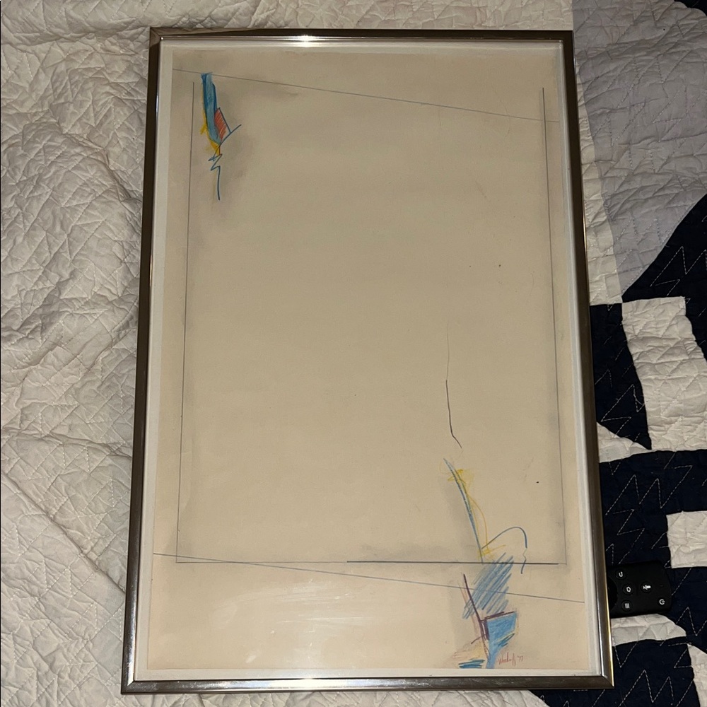 Mid Century Signed 70s Woodruff Pencil drawing art painting framed 13.5” x 20.5”
